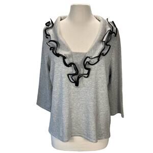 RED BY‎ CYRUS |  Gray 3/4th Sleeve Tight Knit Ruffled Collar Sweater